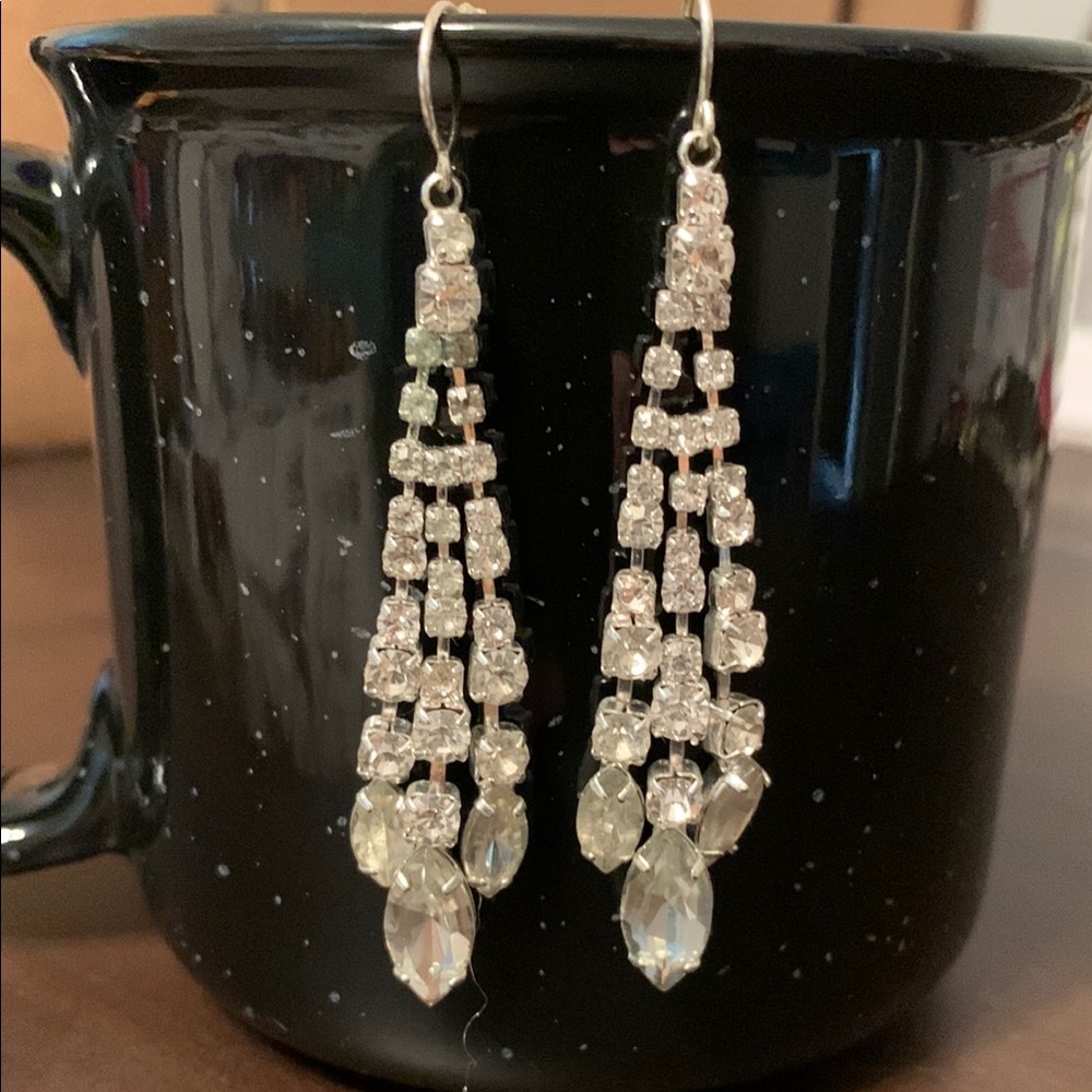 Elegant Silver Pierced Drop Earrings EUC